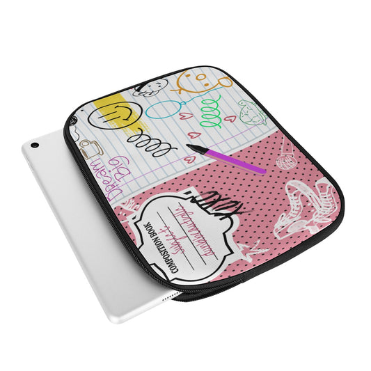 iPad Bag Back to School, Composition Notebook Style, Doodles, Scribbles, Writing, Girl, Pink (Designed by Dunbi)