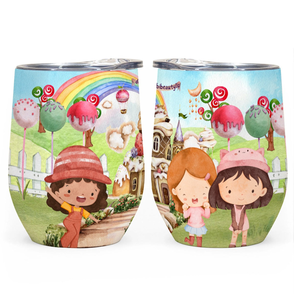 All-Over Print Egg Cup Wine Tumbler|12OZ Watercolor, Candy, Pastel, Lollypops, Chocolate, Treats, Dessert, Girls, Friends, Rainbow, Candy Shop, Hot Air Balloon, Cake Pops, Chocolate Clouds (Designed by Dunbi)