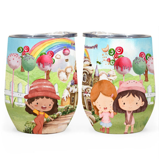 All-Over Print Egg Cup Wine Tumbler|12OZ Watercolor, Candy, Pastel, Lollypops, Chocolate, Treats, Dessert, Girls, Friends, Rainbow, Candy Shop, Hot Air Balloon, Cake Pops, Chocolate Clouds (Designed by Dunbi)