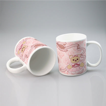 All-over print mug Cute Teddy Bear, Tea Party, Ribbon, Bows, Cakes, Cute, Victorian, Doll, Cute Girl, Pink Style 2, Roses (Designed by Dunbi)