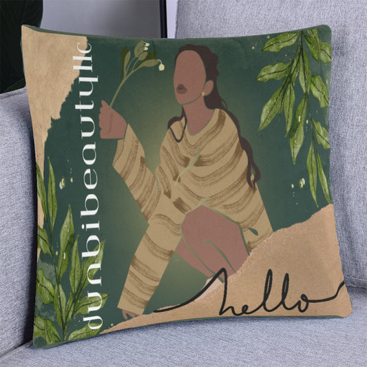 Pillow With Pillow Core Black Woman with Flowers, Green, Grace, Beauty (Designed by Dunbi)