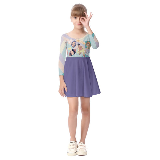 All-Over Print Kid's Long Sleeve Dress KPOP Inspired, BTS, Enhyphen, Pastel, Ive, Aespa, Bias, Happy Pill, Love, I Love KPOP, Idol, Music (Designed by Dunbi)