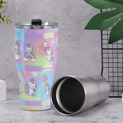 Cone Tumbler 30oz Kawaii Unicorn, Pastel Rainbow, Clouds, Pink, Purple, Blue, Yellow, Sleepy Unicorn, Hungry Unicorn, Moon, Candy, Donuts, Ice Cream (Designed by Dunbi)