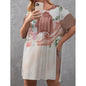 All-Over Print Women's Drop-Shoulder T-Shirt with Side Split and Shorts (Plus Size)  Dusty Rose, Pink, Perfume, High Heels Champagne & Roses, Aesthetic, Feminine, Fashion (Designed by Dunbi)