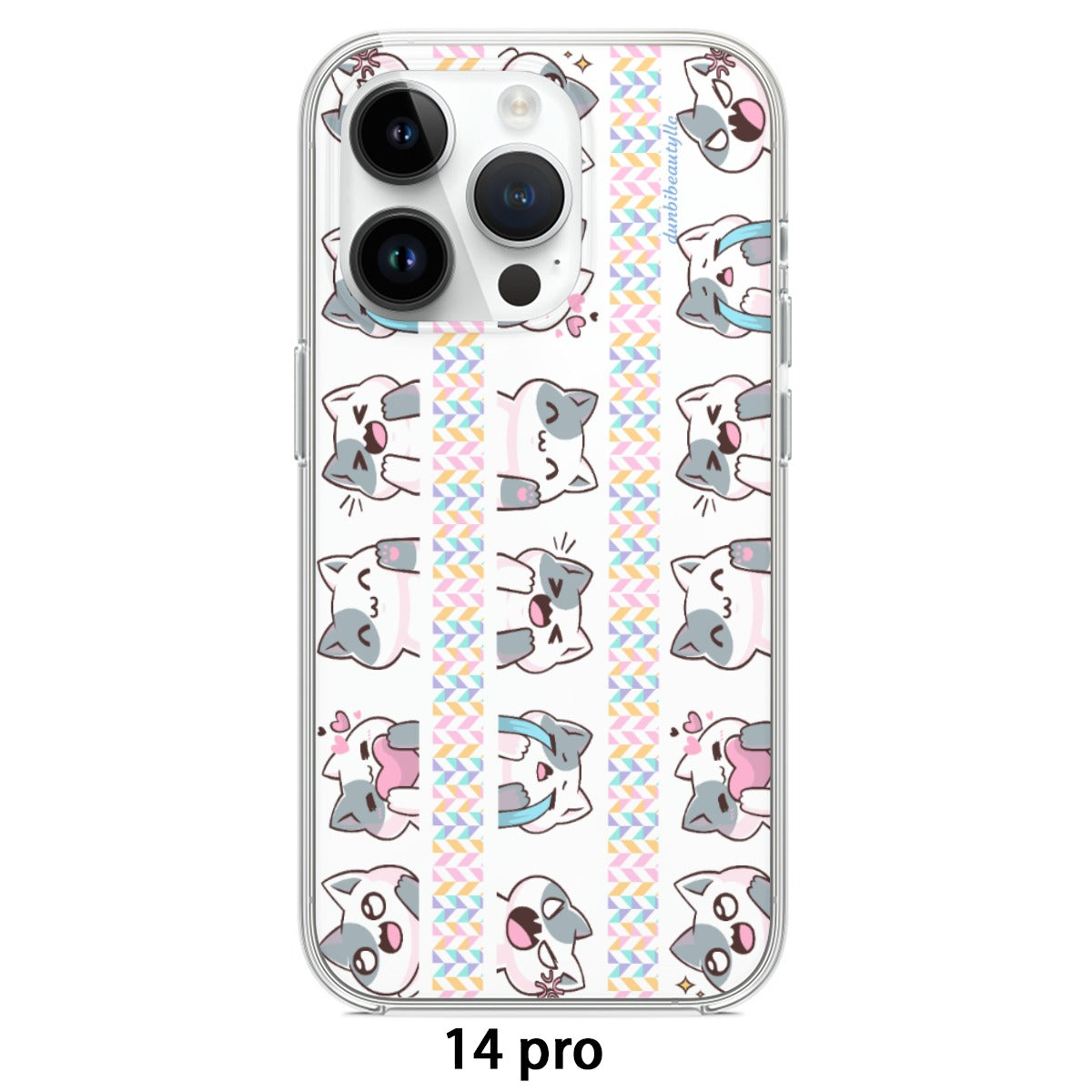 iPhone14 Series Mobile Phone Case | TPU Kawaii Cat, Anime Style, Cartoon, Emotions, Happy, Sad, Angry, Laughing, White Background (Designed by Dunbi)