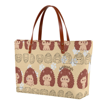 Women's Tote Bag | Diving Cloth Hedgehog, Kawaii, Animals, Paw Prints, Happy, Cute, Sleepy, Baby Animals, Brown, White (Designed by Dunbi)