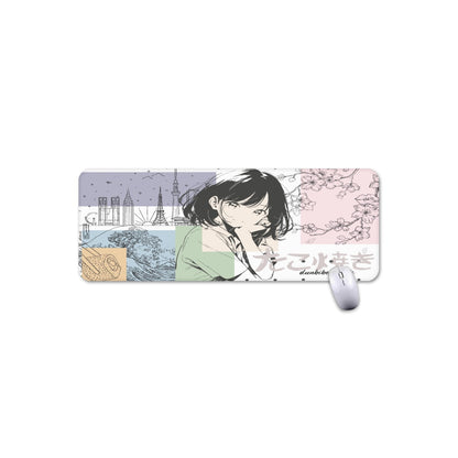 Mouse Pad Plus Size Japanese, Japan, Girl, Kawaii, Cute, Anime, Manga Style, Peace, Sushi, Tokyo, Cherry Blossoms (Designed by Dunbi)