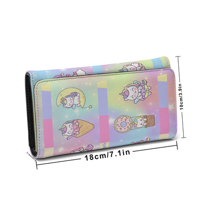 Foldable Wallet Kawaii Unicorn, Pastel Rainbow, Clouds, Pink, Purple, Blue, Yellow, Sleepy Unicorn, Hungry Unicorn, Moon, Candy, Donuts, Ice Cream (Designed by Dunbi)