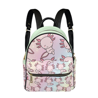 Small Size Backpack Axolotl, Pastel Rainbow, Cute, Kawaii, Aesthetic, Art, Pink, Blue, Yellow, Green, Purple (Designed by Dunbi)