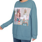 All-Over Print Women’s O-neck Drop-shoulder Sweatshirt With Long Sleeve(Plus Size) Girl, Tea Party, Happy, Cute, Cake, Macarons, Cupcake, Tea, Snacks, Party, Bow, Parfait, Dessert (Designed by Dunbi)