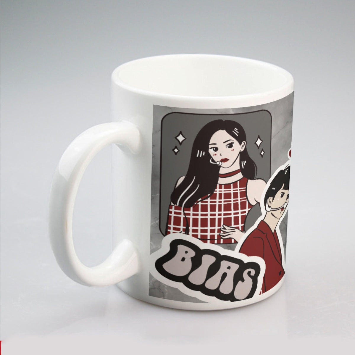 All-over print mug Kpop Inspired, Itzy, BTS, BLACKPINK, Annyeong, Bias, I Love Kpop, Marble, Black and Red, Idol Ryujin, Jin (Designed by Dunbi)