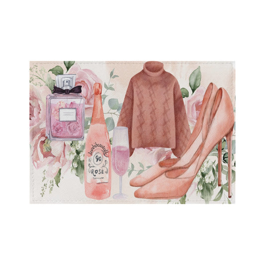 PU Card Bag  Dusty Rose, Pink, Perfume, High Heels Champagne & Roses, Aesthetic, Feminine, Fashion (Designed by Dunbi)