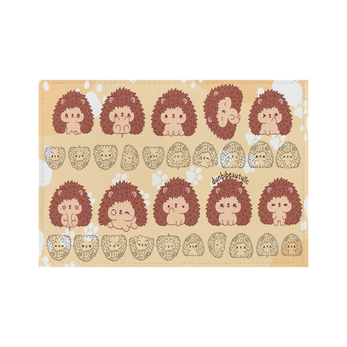 PU Card Bag Hedgehog, Kawaii, Animals, Paw Prints, Happy, Cute, Sleepy, Baby Animals, Brown, White (Designed by Dunbi)