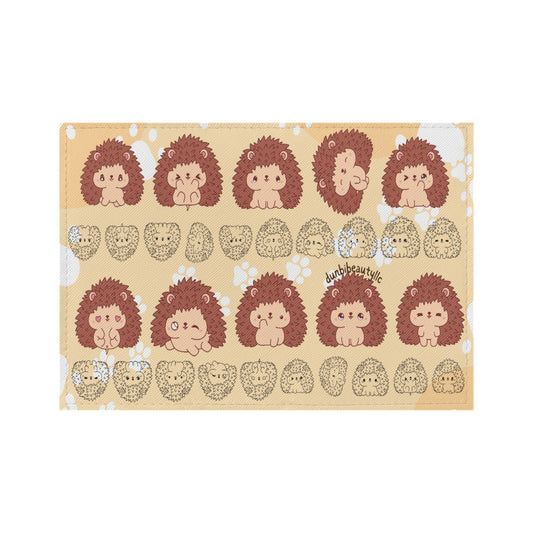 PU Card Bag Hedgehog, Kawaii, Animals, Paw Prints, Happy, Cute, Sleepy, Baby Animals, Brown, White (Designed by Dunbi)