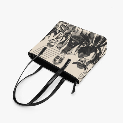 Double-Side Printing PU Tote Bag Vintage-Modern, Fashion Forward Men & Women, Charcoal Art Style, Geometric, Chic, Stylish, Avant Garde, Runway (Designed by Dunbi)