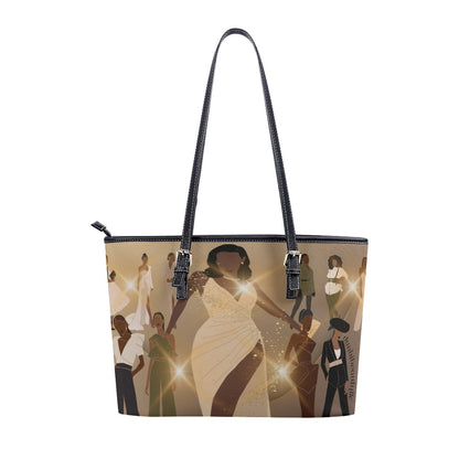 Women's Tote Bag | PU Black Women in Fashion, Style, Trendsetter, Beauty, Edge, Grace, Elegance, Confidence, Glowing, (Designed by Dunbi)