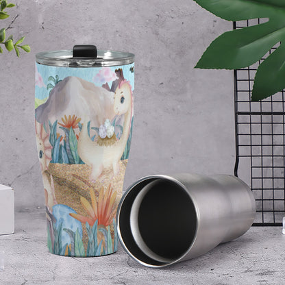 Cone Tumbler 30oz Watercolor Dinosaurs, Volcano, Grass, Dino Eggs, Cute, Triceratops. Parasaurolophus, Pterodactyl, Diplodocus, Prehistoric (Designed by Dunbi)