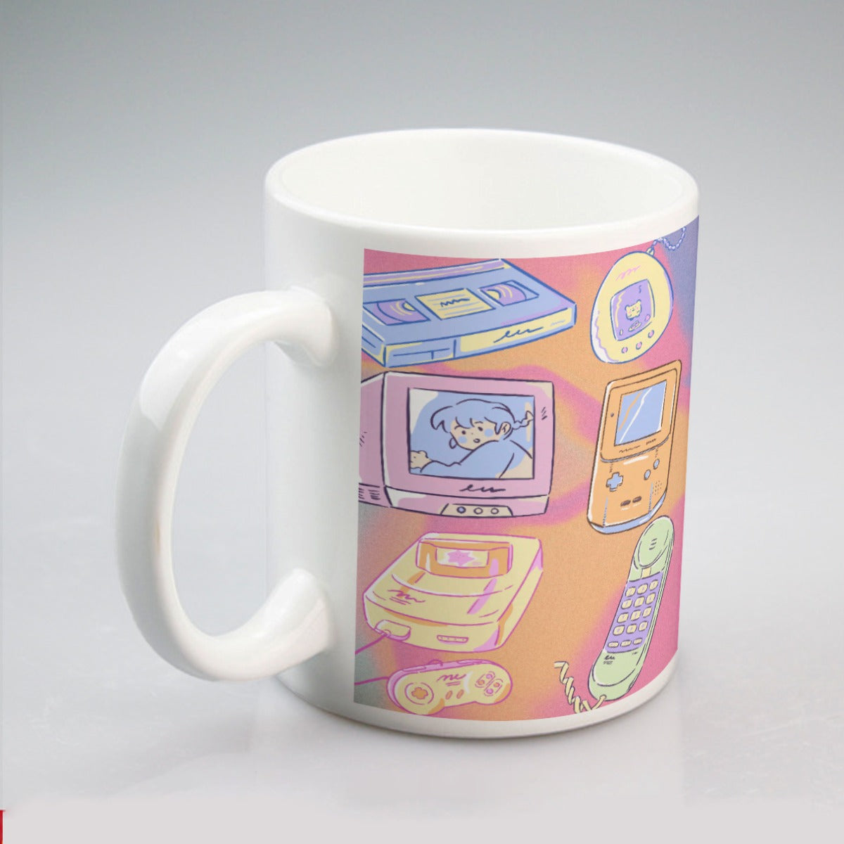 All-over print mug Kawaii, Retro, Anime, 90's Themed, Sherbet Colors, Pastel (Designed by Dunbi)