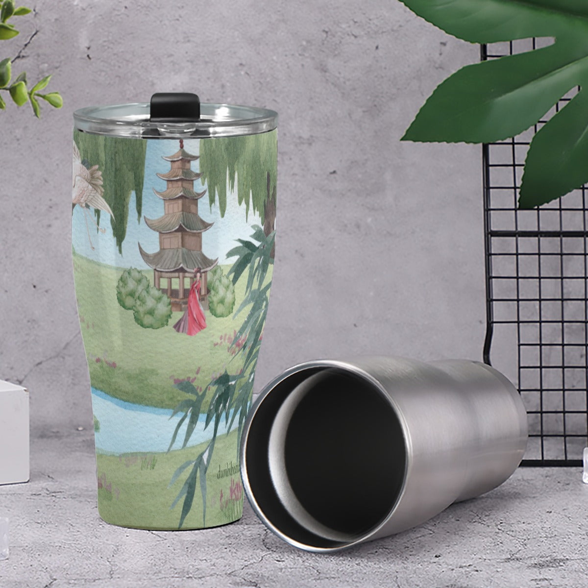 Cone Tumbler 30oz Asian Garden, Beauty, Peace, Serenity, Home, Happiness, Crane, River, Historic, Chinese Dynasty, Hanfu (Designed by Dunbi)