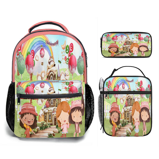 School Bag, Portable Lunch Bag, Pen Pouch | Oxford Cloth - Watercolor, Candy, Pastel, Lollypops, Chocolate, Treats, Dessert, Girls, Friends, Rainbow, Candy Shop, Hot Air Balloon, Cake Pops, Chocolate Clouds (Designed by Dunbi)