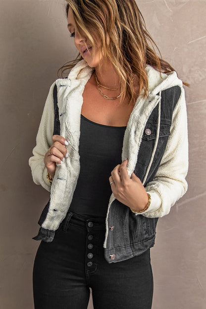 Sherpa Denim Splicing Buttoned Jacket Kiwidrop