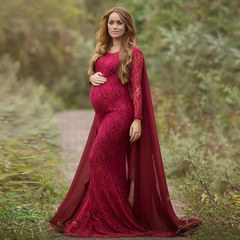 Maternity Shawl Lace Dress Pregnant Women Clothes Photography Pregnancy New Long Sleeve Gown Maxi Rompers Photo Shoot Clothing Larnt