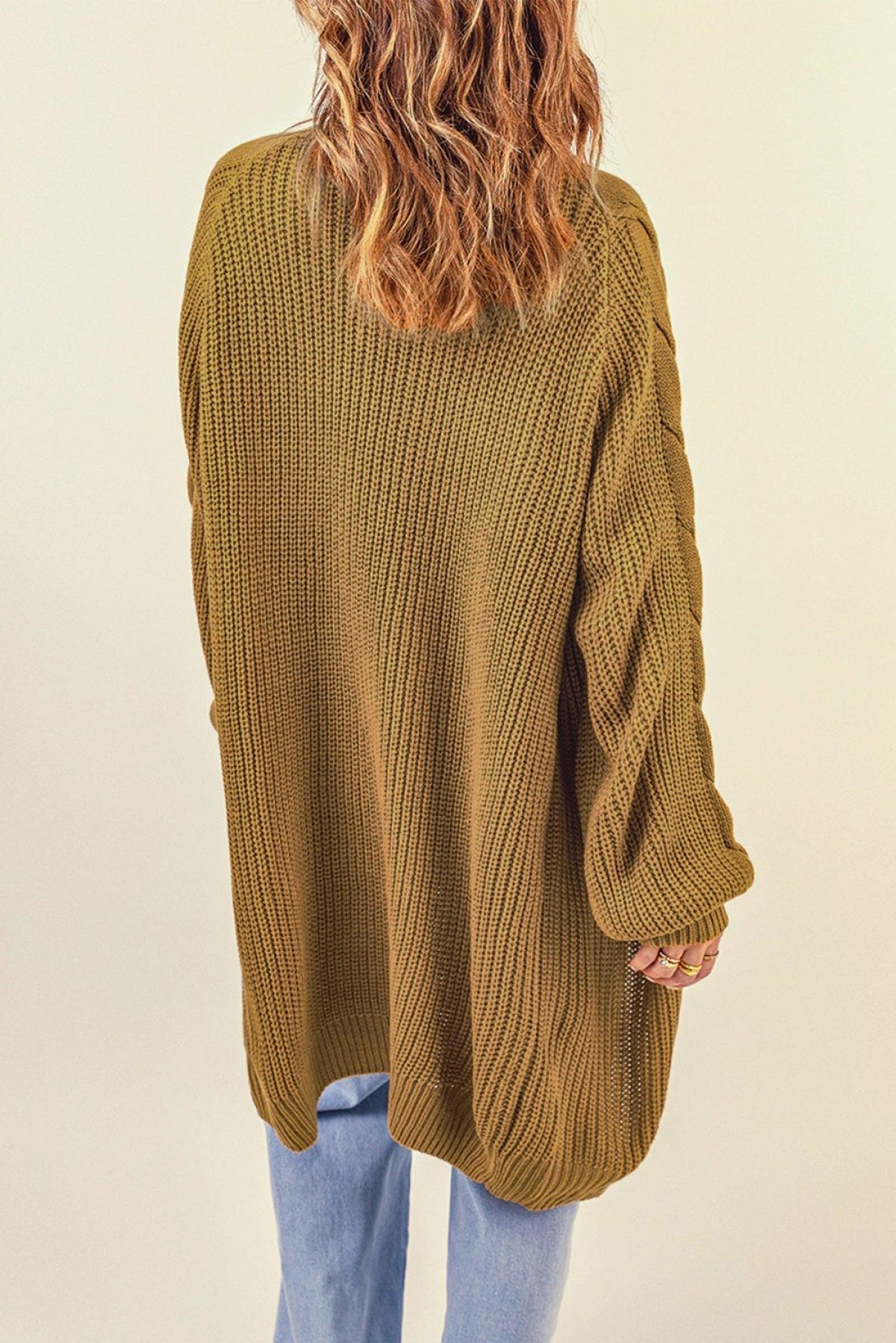 Open Front Cable Sleeve Long Cardigan Kiwidrop