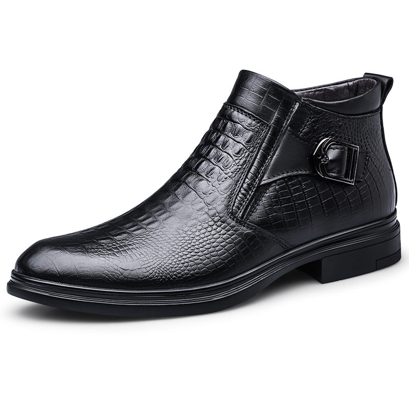 New Men's High Top Business Zipper Leather Shoes