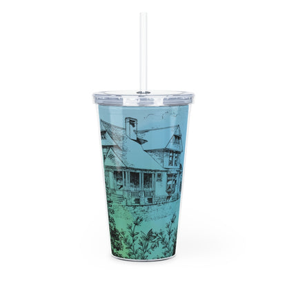 There's a Deer in the Garden Plastic Tumbler with Straw Printify