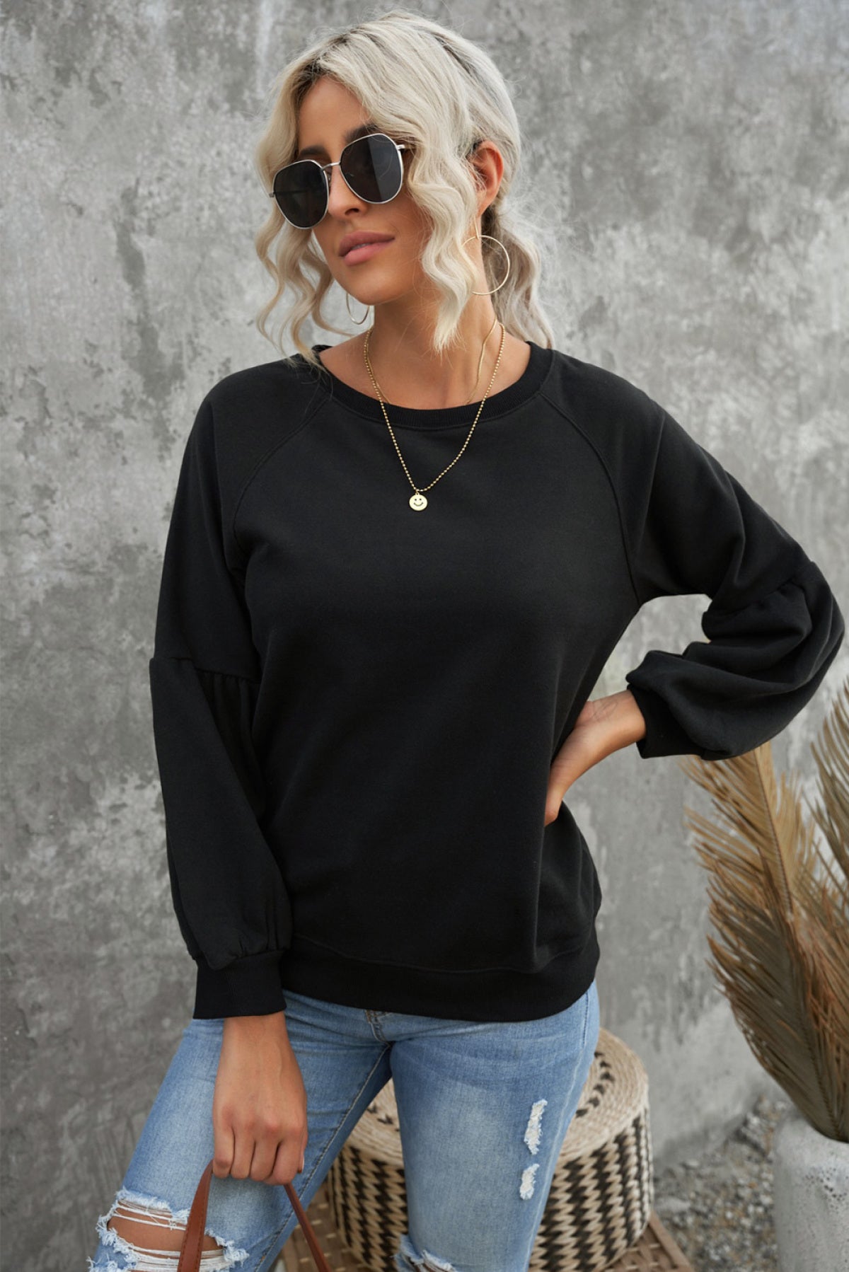 Raglan Patchwork Sleeve Pullover Sweatshirt Kiwidrop