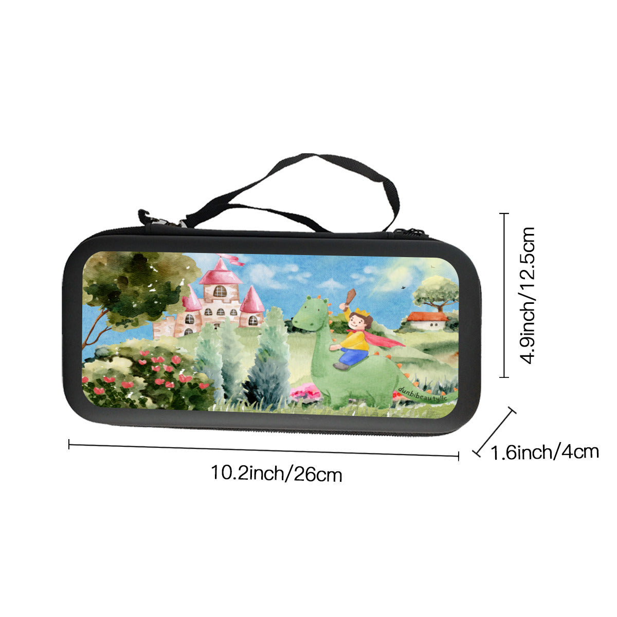 Nintendo Switch Storage Bag (Double-Sided Printing)｜Eva Material -Boy, Watercolor, Castle, Dragon, Garden, Prince, Crown, Cape, Wooden Sword, Clouds (Designed by Dunbi)