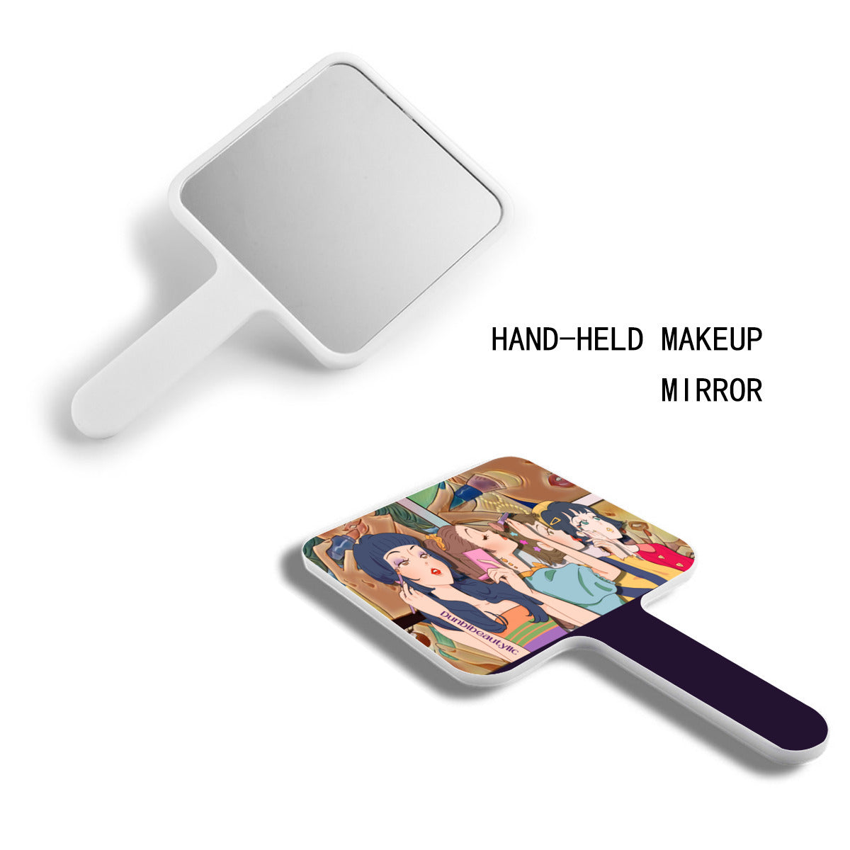 Handle Square Mirror｜Rubber -Retro, Makeup, Korean Girls, Hair, Fashion, Lipstick, Mascara, Girl Gang (Designed by Dunbi)