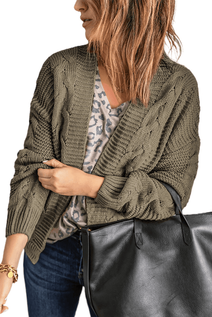 Olive Chunky Wide Long Sleeve Knit Cardigan Kiwidrop