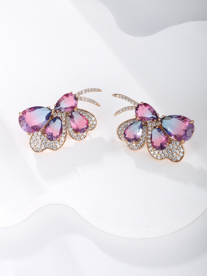 A pair of light luxurious luxurious noble elegant atmosphere imitation crystal Austrian crystal purple butterfly earrings for women party party wear