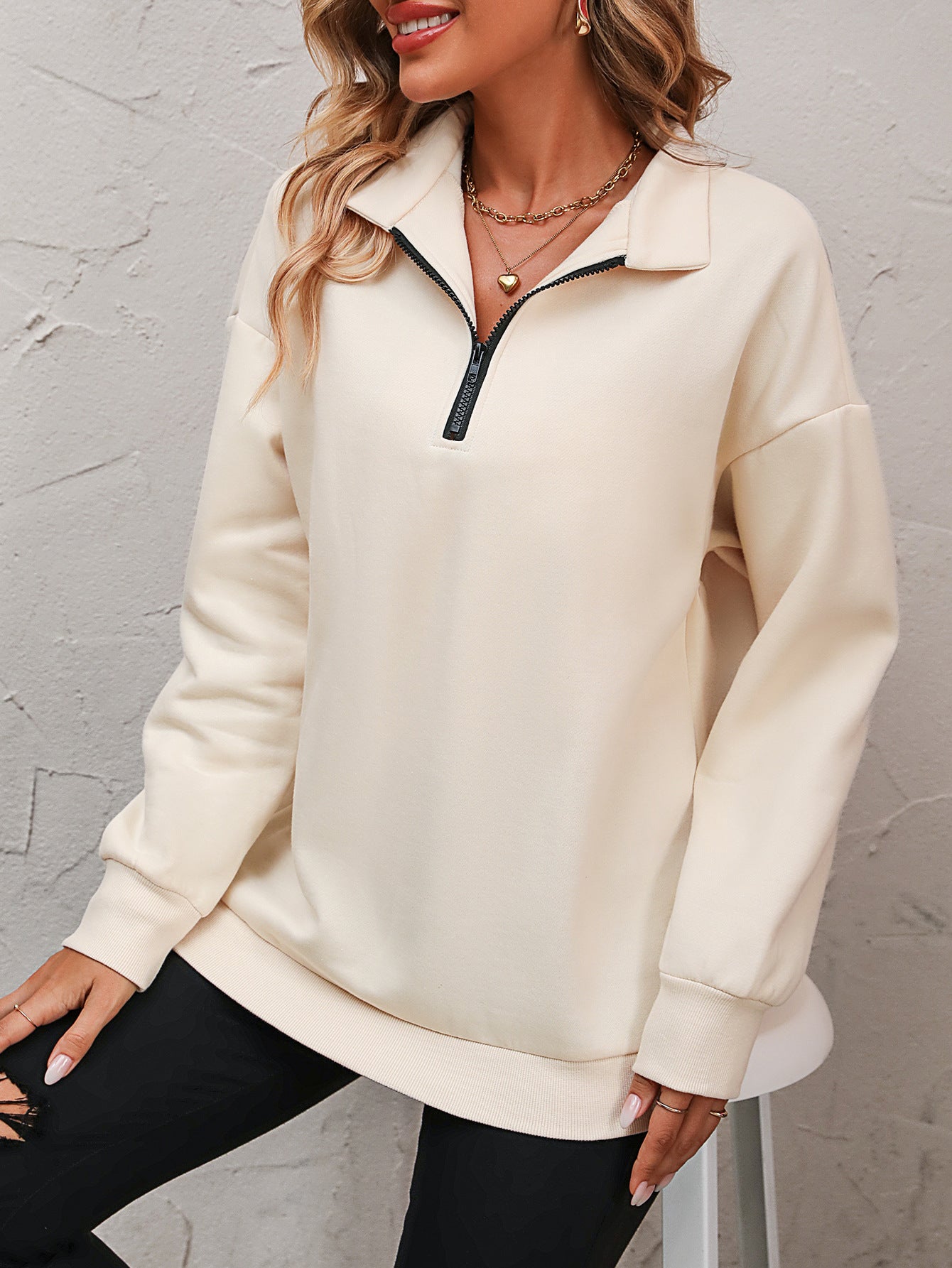 Zip-Up Dropped Shoulder Sweatshirt