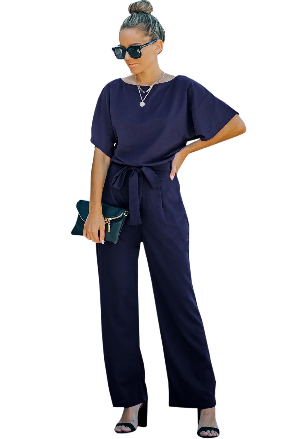 Oh So Glam Belted Wide Leg Jumpsuit Kiwidrop