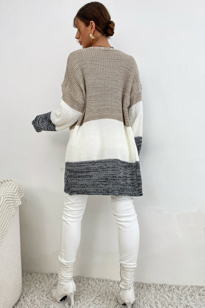 Tricolor Color Block Open Front Cardigan Trendsi