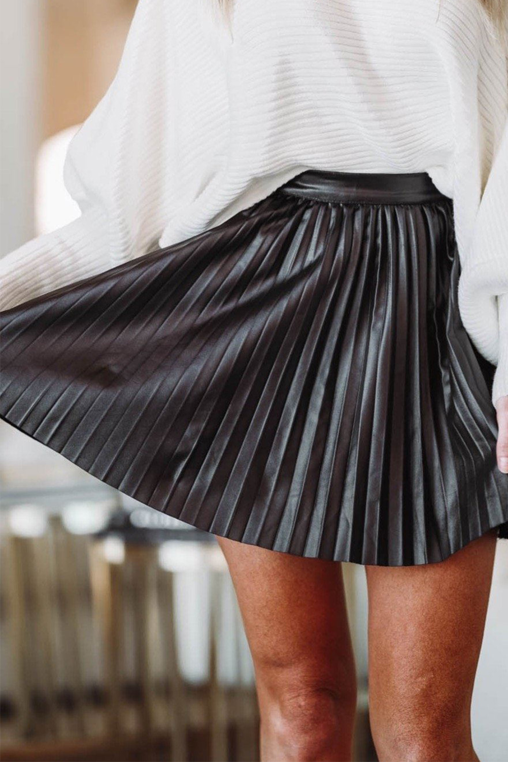 Black Pleated High Waist Mini Skirt Kiwidrop