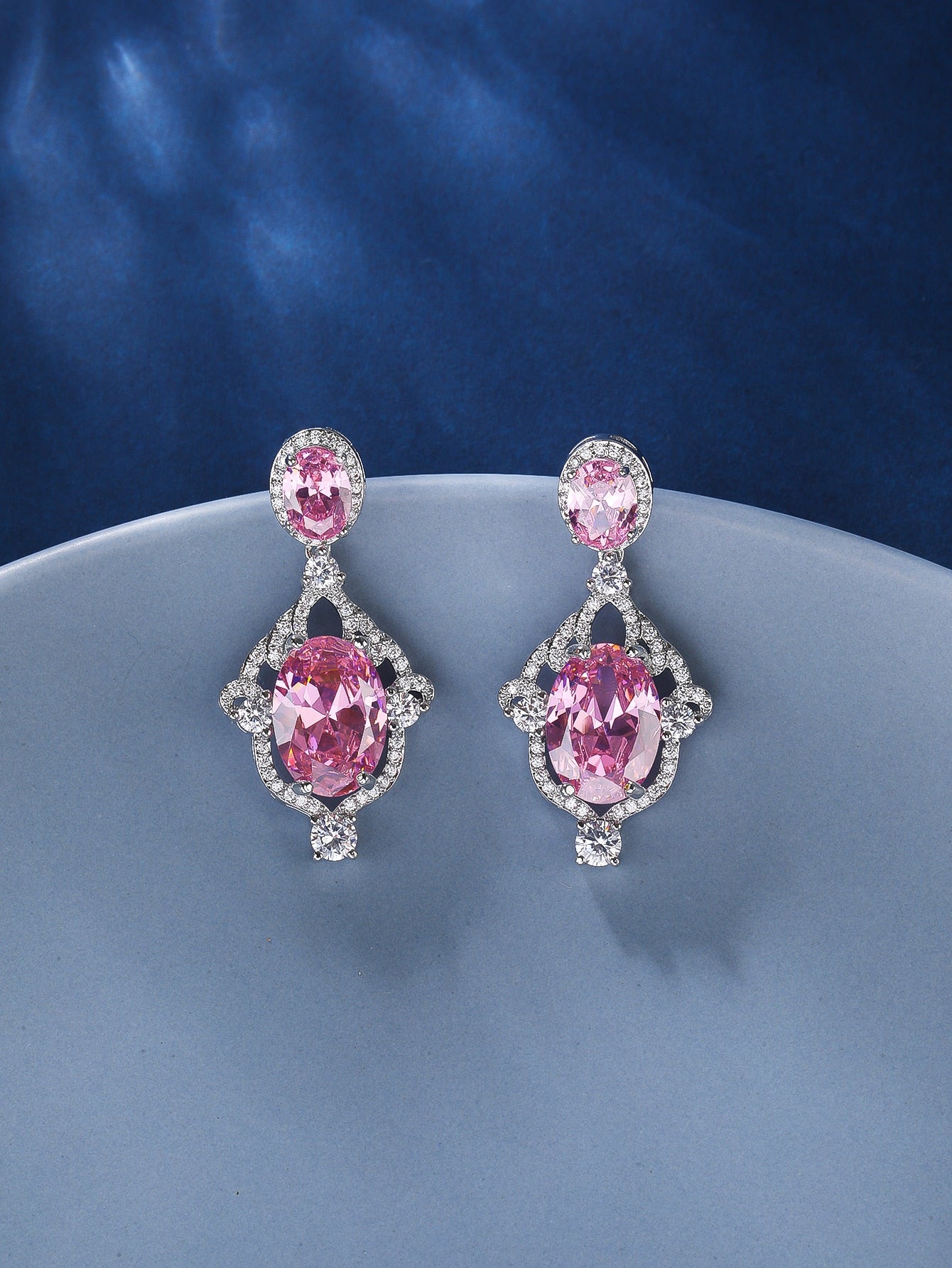 A pair of luxurious exquisite vintage creative senior all-match imitation gemstone full diamond micro-inset zircon S925 silver needle ladies earrings daily bridal party date wear