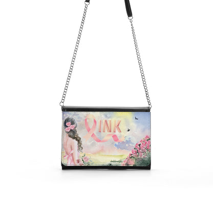 Women's Multifunctional Satchel｜ PU -Pastel Pink, Breast Cancer Awareness, Open Field, Day, Birds, Flowers, Bows and Ribbons, Watercolor Sunlight (Designed by Dunbi)