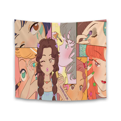 Tapestry(29×37inch) | Polyester -Kawaii, Anime, Japanese, Girl, Makeup, Beauty, Fun, Sleepover, Feminine, Fun, Cute (Designed by Dunbi)