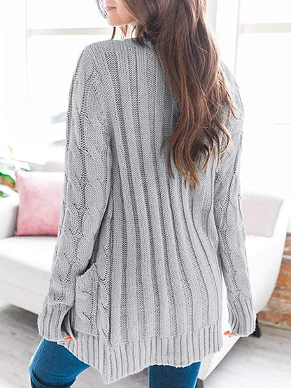 Cable-Knit Buttoned Cardigan with Pockets