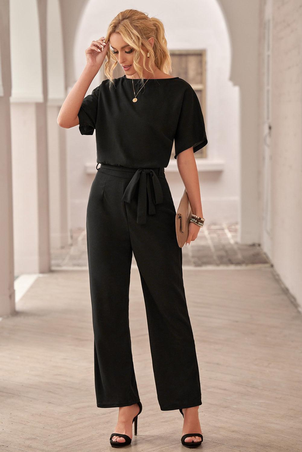 Oh So Glam Belted Wide Leg Jumpsuit Kiwidrop