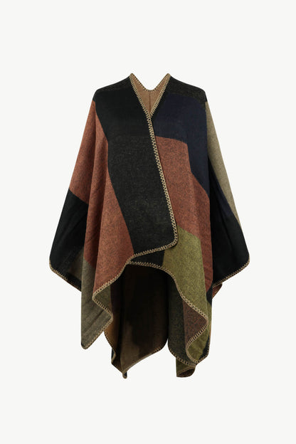 Color Block Open Front Poncho