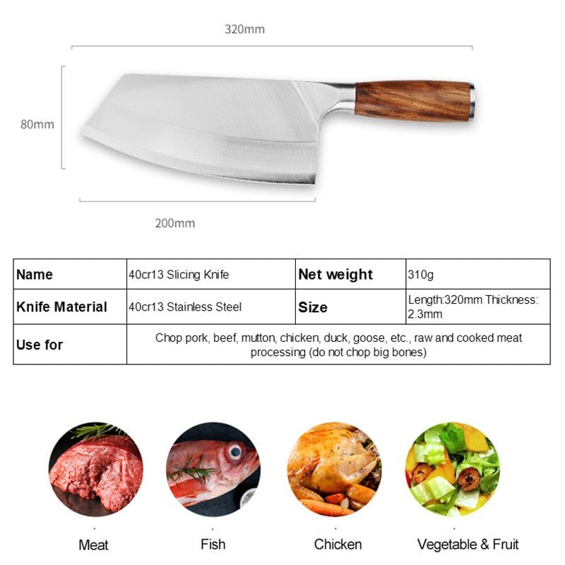 8inch Kitchen Knife Stainless Steel Meat Chopping Cleaver Slicing Vegetables Chinese Chef Knife - DunbiBeauty, LLC