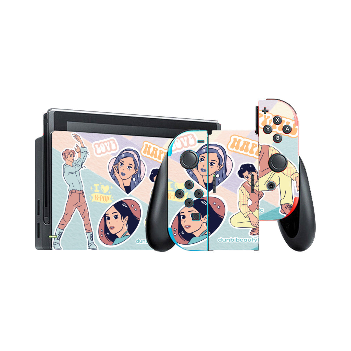 Nintendo Switch Game Console Stickers ｜PVC - KPOP Inspired, BTS, Enhyphen, Pastel, Ive, Aespa, Bias, Happy Pill, Love, I Love KPOP, Idol, Music (Designed by Dunbi)