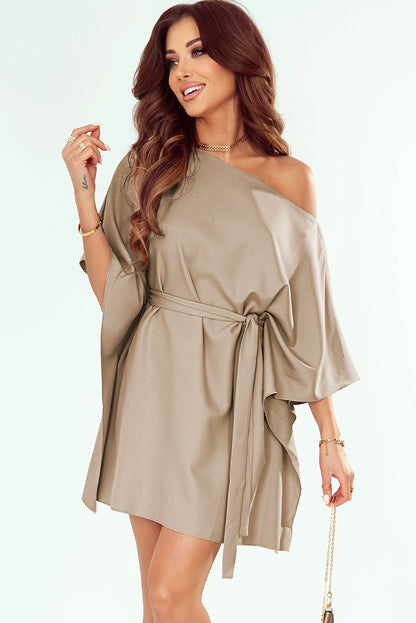 Tie Waist One-Shoulder Mini Dress Trendsi