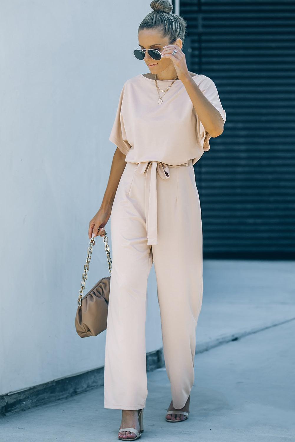 Oh So Glam Belted Wide Leg Jumpsuit Kiwidrop