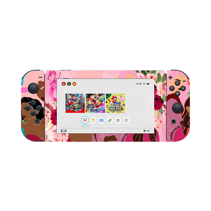 Nintendo Switch Game Console Stickers ｜PVC -Unity, Hope, Pink, Hot Pink, Burgundy, Roses, Breast Cancer Awareness, Women, Black, Hispanic, White, Hair, Smooth (Designed by Dunbi)