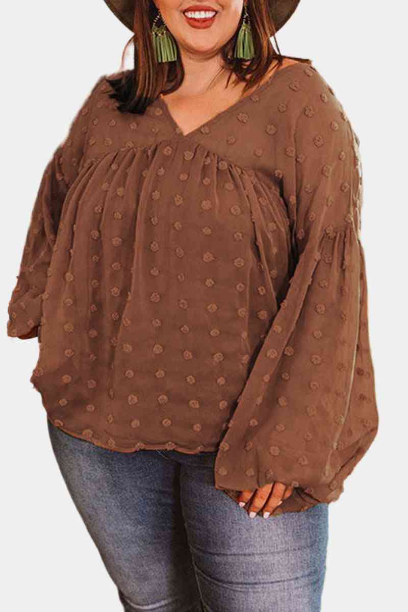 Plus Size Swiss Dot Babydoll Blouse Trendsi